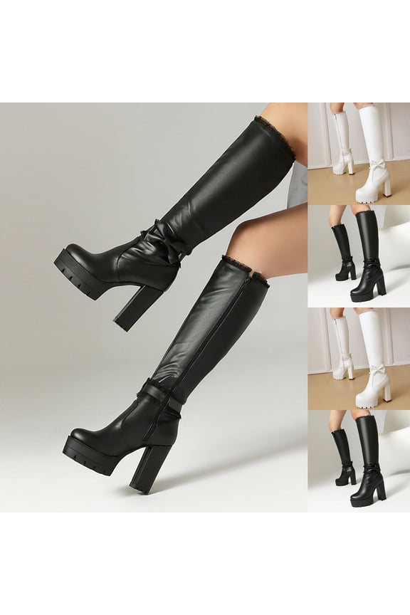 Ruffles Bow Victorian Boots for Women Block Chunky Heel Lace up Mid Calf Riding Boots Cute 2025 Fashion Boot Teens Black,43