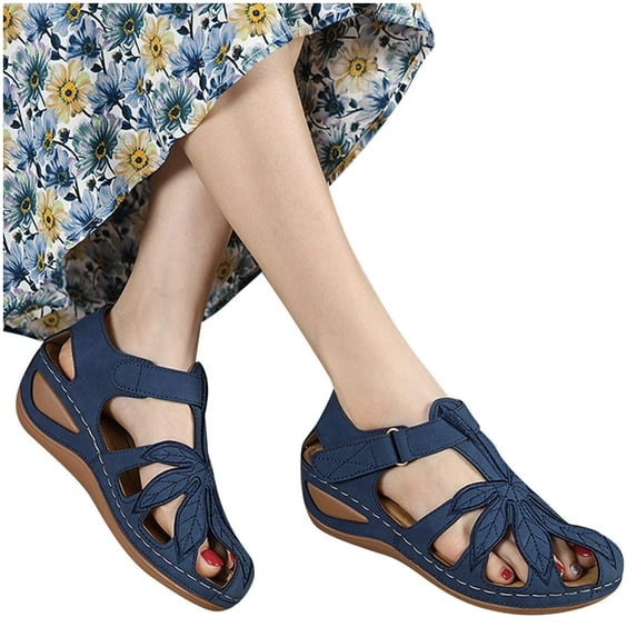 Juebong Sandals clearance Arch Support Sandals Women Girls Dressy Orthopedic Sandals Summer Closed Toe Ankle Strap Walking Sandals Platform Outdoor Flats Shoes