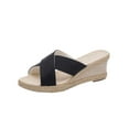 thumbnail image 1 of Boho Slide Sandals for Women Girls Dressy Wedge Sandal Casual Open Toe Flat Sandals Summer Beach Slip on Sandals Platform Sandals, 1 of 1