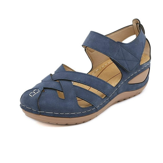 Juebong Sandals clearance Closed Toe Sandals for Women Casual Summer 2024 Hollow Out Vintage Beach Wedge Leather Sandal Gladiator Outdoor Orthopedic Shoe