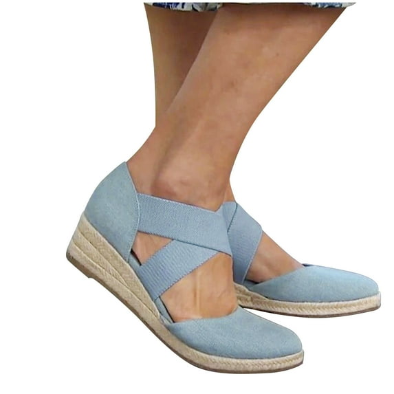 Juebong Sandals Espadrilles Wedge Sandal Women Girls Dresssy 2024 Elastic Ankle Strap Espadrilles Wedge Sandals Closed Toe Platform Casual Sandals Shoes