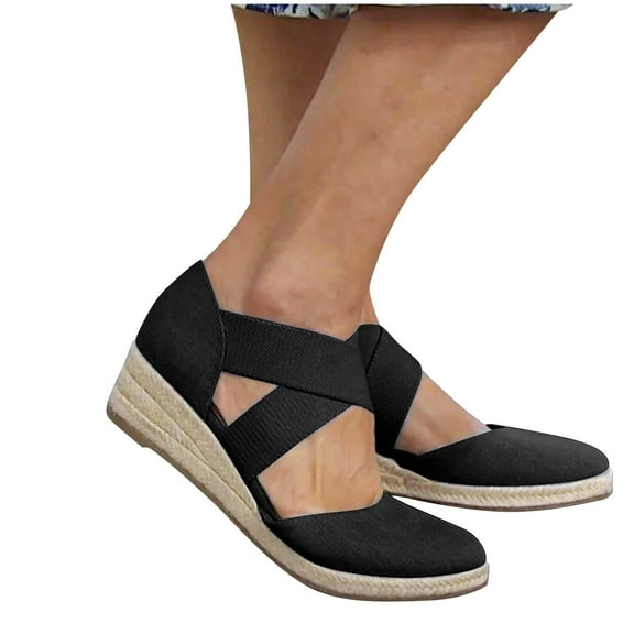Juebong Sandals clearance Espadrilles Wedge Sandal Women Girls Dresssy 2024 Elastic Ankle Strap Espadrilles Wedge Sandals Closed Toe Platform Casual Sandals Shoes