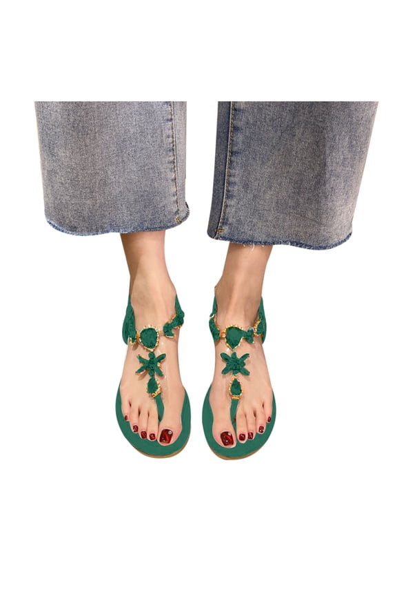 Sandals Flat Sandals for Women Girls, Rhinestone Gladiator Sandals Dresssy ,Flat Wedding Holiday Sandals, Gem Pearl Sparkling Bridal Bridesmaid Sandals