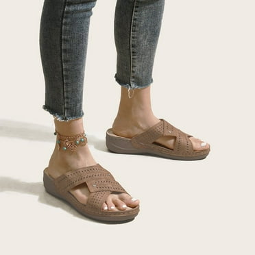 Juebong Sandals clearance Orthopedic Sandals for Women Open Toe Walking Slippers with Arch Support Anti-Slip Breathable Sandal Vintage Platform Outdoor Flats Shoes