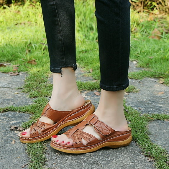 Orthopedic Sandals for Women Open Toe Walking Slippers with Arch Support Anti-Slip Breathable Sandal Vintage Platform Outdoor Flats Shoes