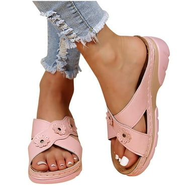 Juebong Sandals clearance Sandals for Women 2024 Orthotic, Women Walking Orthopedic Thick Cushion Slippers with Arch Support Anti-Slip Breathable Slides Sandal Slip On Sandals