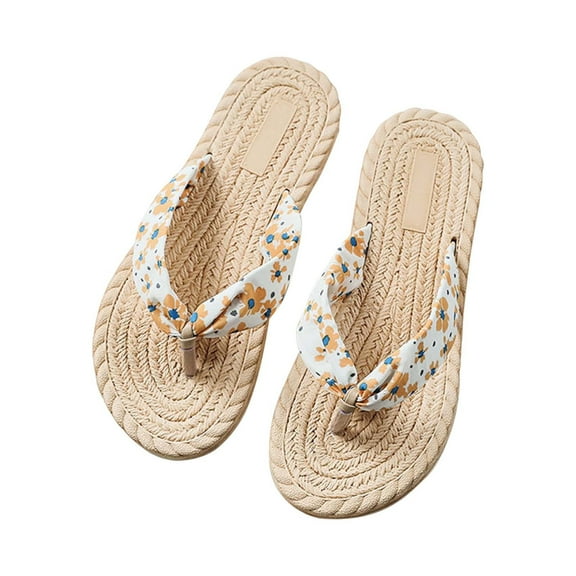 Juebong Sandals clearance Summer Floral Flip Flops Women Girls Dressy Beach Sandals Thongs Slippers Sandals Imitation Rope Travel Flip-flops Flat-bottom Shoes