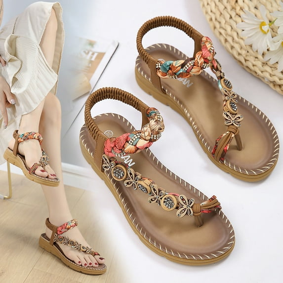 Thong Flat Sandals Women Girls Dressy Casual T Strap Gladiator Sandals Open Toe Ankle High Flat Dress Flip Flop Sandal Shoes for Summer Beach Travel Wedding