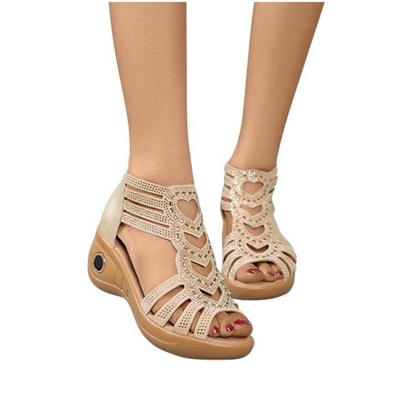 Juebong Sandals clearance Wedges Sandals for Women Orthopedic,Dressy Casual Peep Toe Cutout Zipper Sandal with Arch Support Beach Orthotic Shoes