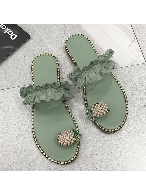 Women Summer Slides Sandals Slip On Pineapple Toe Ring Flat Sandals Gladiator Fashion Flip Flop Boho Casual Slippers Beach Shoes