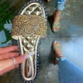 thumbnail image 1 of Women's Rhinestone Flat Sandals, Wedding Dresssy Low Wedge Travel Flat Sandal, Summer Shoes Cute Strappy Open Toe Flat Sandals, 1 of 3