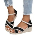 thumbnail image 1 of Juebong Sandals clearance Womens Open Toe Espadrilles Dressy Platform Sandals Slip on Elastic Ankle Strap Wedges Sandals, 1 of 5