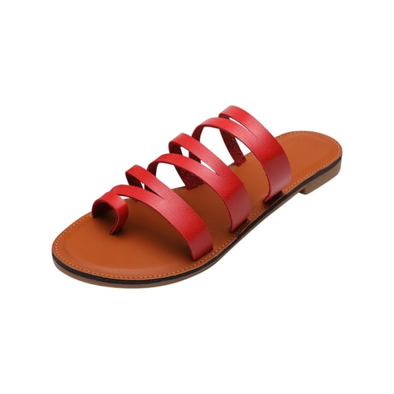 Juebong Sandals clearance Womens Slides Sandals Summer Casual Toe Ring Criss Cross Strappy Flat Sandals Dressy Comfort Ladies Beach Slip on Sandals