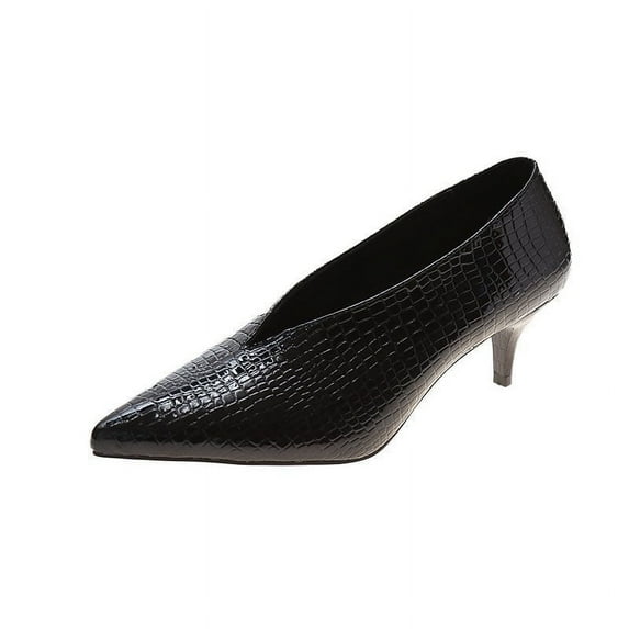 Juebong Scoop Shoes Mid-heel Single Shoes Women Fashion Retro Grandma Shoes Work High Heels Four Seasons Shoes,Black Size 6