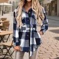 thumbnail image 1 of Juebong Shacket for Women Plaid Flannel Jacket 2025 Fall Clothes Long Sleeve Button Down Belted Shirts Checkered Jackets with Pockets Blue,XL, 1 of 7
