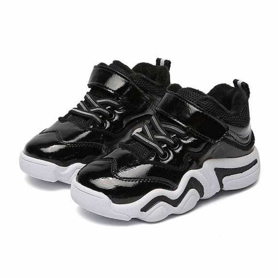 Juebong Spring And Autumn Leather Boys Fashion Lightweight Breathable Wear-Resistant Sports Casual Shoes, Black, 15-18 Months