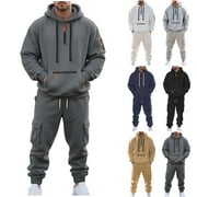 JUEBONG Sweatsuits for Men 2 Piece with Zipper Pockets Quarter Zip Hoodie Tracksuit Sets Jogging Sports Casual Sweat Suits Khaki,XL