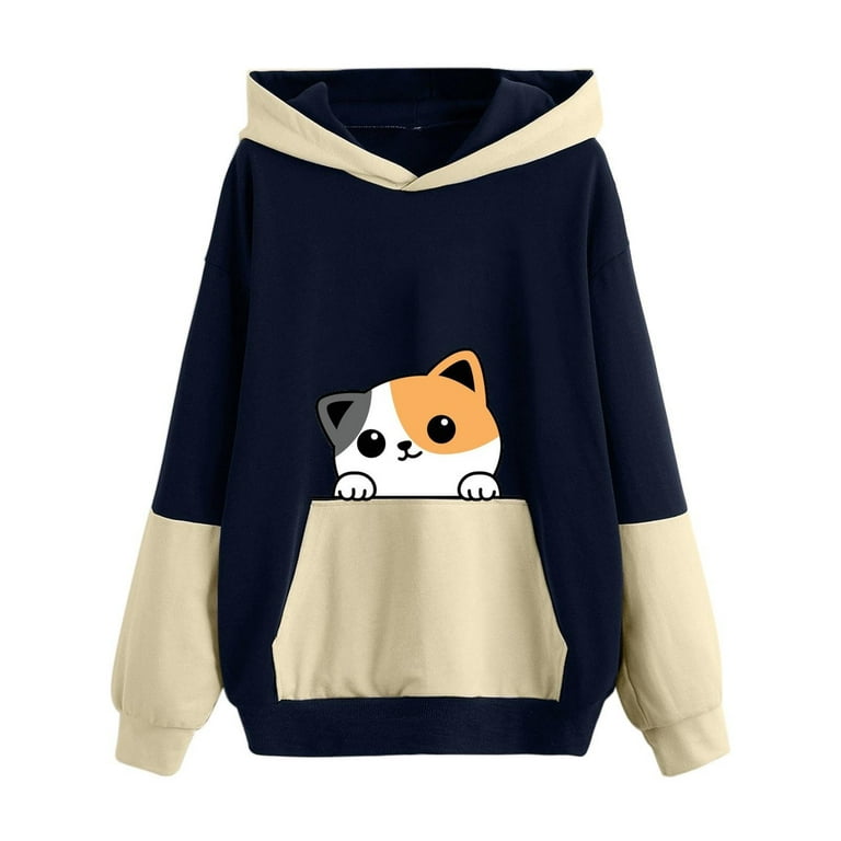 Sweatshirt Cute Print, Cat Print Sweatshirt