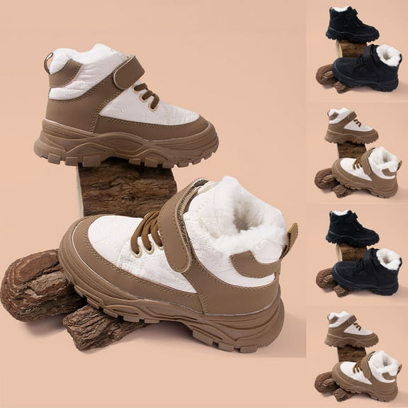 Juebong Toddler Boys Girls Faux Fur Lined Snow Boots Winter Warm Shoes Waterproof Non-slip Outdoor Sport Shoes Coffee,7-8Years