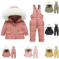 thumbnail image 1 of Juebong Toddler Girls Boys Two Piece Snowsuit Kids Winter Warm Hooded Puffer Jackets Snow Bib Overalls Set Outdoor Ski Suit Black,18 Months, 1 of 7