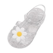 Juebong Toddler Shoes Baby Girls Cute Flowers Jelly Colors Hollow Out Anti-Slip Flexible Sport Exercise House Soft Soled Beach Roman Sandals,White Size 3 Years