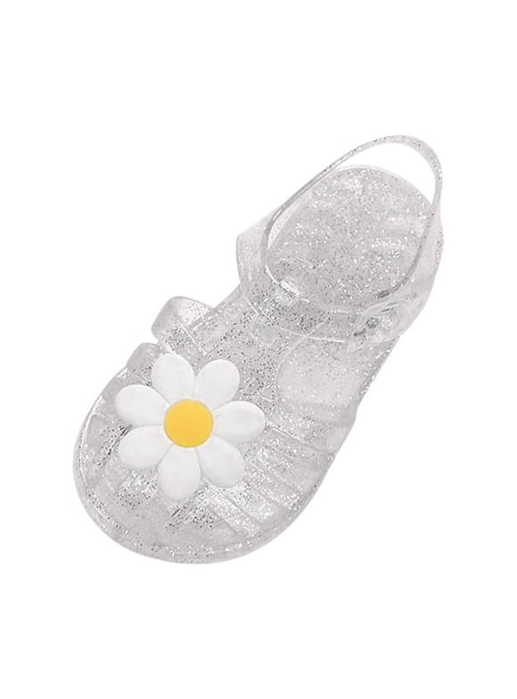 Juebong Toddler Shoes Baby Girls Cute Flowers Jelly Colors Hollow Out Anti-Slip Flexible Sport Exercise House Soft Soled Beach Roman Sandals,White Size 2-3 Years