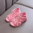 thumbnail image 1 of Juebong Toddler Shoes Baby Girls Cute Solid Color Bow Hollow Out Non-slip Soft Sole Beach Roman Sandals, Pink, 9-10 Years, 1 of 9