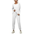 thumbnail image 1 of Juebong Two Piece Outfits Set for Women Cute Crewneck Long Sleeve Drawstring Tops And Pants Trendy Sports Suit,White suits sets size M, 1 of 9