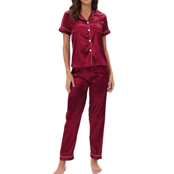 Juebong Underwear for Womens Clearance Womens Fashion Home Wear Pajamas Women Two-Piece Suit Long Sleeve Pants Pajama Set Homewear,Red,M