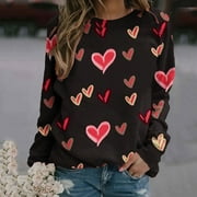 Juebong Valentines Day Long Sleeve Sweatshirts For Women 2024 Love Heart Graphic Pullover Tops Cute Crewneck Sweater Shirts