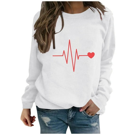 Juebong Valentine's Day Women's Sweatshirt Casual Long Sleeve Cute Printed Crewneck Pullover Tops Lightweight Holiday Jumpers