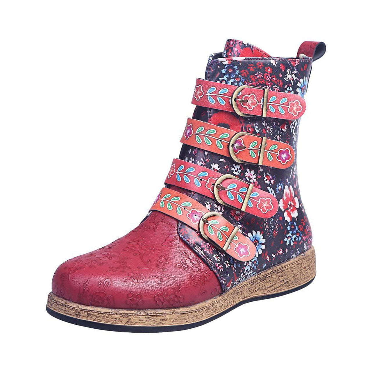 Juebong Vintage Red Boots Large Printed Hiking Boots Winter Slip