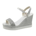 thumbnail image 1 of Women Sandals clearance for Juebong Wedge Sandals for Womens Dressy Open Toe Ankle Strap Wedge Platform Espadrille Sandal - Dressy Sandals Women - Strappy Casual Braided Heels Summer Bohemia, 1 of 5