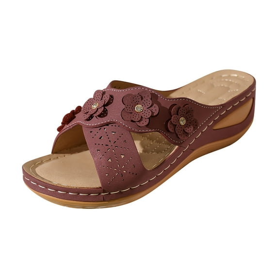 Juebong Wedge Slide Sandals for Women Dressy, Comfortable Orthopedic Walking Slippers with Arch Support Anti-Slip Breathable Sandal Vintage Slip On Sandals Women Dressy Summer Flat Casual Sandal