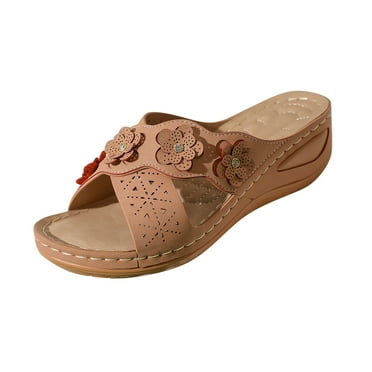 Juebong Wedge Slide Sandals for Women Dressy, Comfortable Orthopedic Walking Slippers with Arch Support Anti-Slip Breathable Sandal Vintage Slip On Sandals Women Dressy Summer Flat Casual Sandal