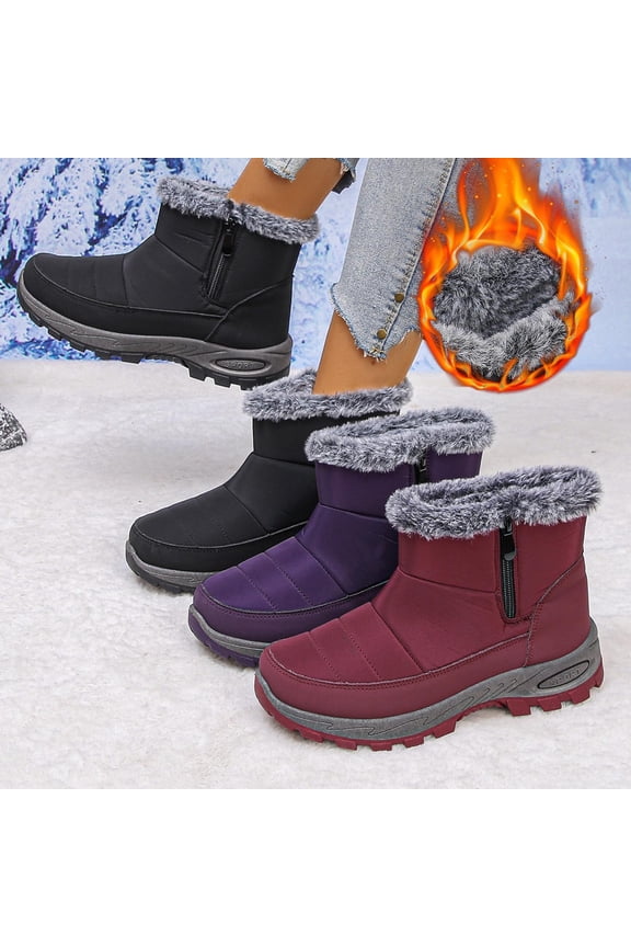 Winter Boots for Women: Black Warm Fur Lined Slip on Ankle Snow Boots Comfortable Waterproof Outdoor Shoes Black,43