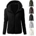 thumbnail image 1 of Juebong Winter Coats for Women Fuzzy Fleece Zip Up Jacket Solid Color Slim Fit Warm Hooded Outerwear Long Sleeve Plush Fuffly Coat light gray,S, 1 of 7