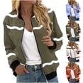thumbnail image 1 of Juebong Women Bomber Jacket Striped Casual Lightweight Zip Up Varsity Jackets Trendy Short Motorcycle Jackets with Pockets Outwear Light Blue,L, 1 of 6