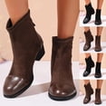 thumbnail image 1 of Juebong Women Boots Ladies Fashion Casual Solid Color Suede Round Toe Chunky Block Mid Heels Ankle Booties With Side Zipper Coffee,41, 1 of 8