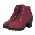 thumbnail image 1 of Juebong Women Boots Retro Chunky Block Heel High Heel Shoes Boots Plus Size Lace Up Boots,Red Size 6.5, 1 of 6