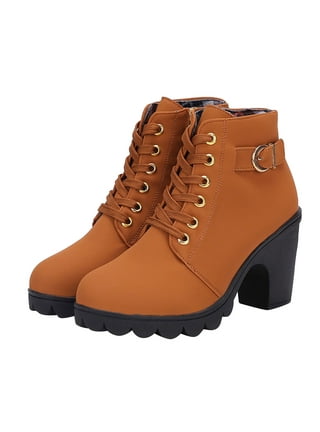 jsaierl British Style Solid Color Lace-up Boots Side Zip Casual Wedge Heel  Women's Boots