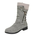 thumbnail image 1 of Juebong Women Boots Vintage Winter Zipper Mid-Calf Lace Up Slip On Retro Womens Shoes,Gray Size 6, 1 of 5