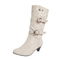 thumbnail image 1 of Juebong Women Boots Winter Warm Mid Heel Fashion Slip-on Mid-calf Belt Buckle Casual Shoes,Beige Size 5.5, 1 of 4