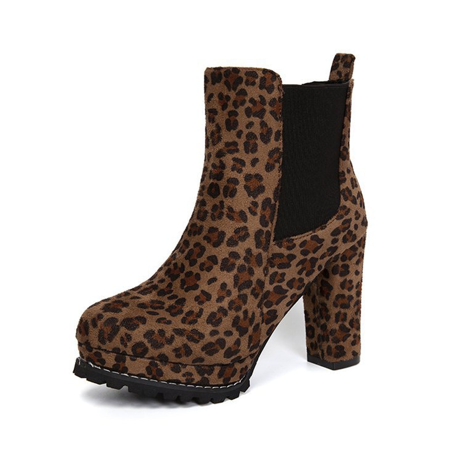 Juebong Women Chunky Heel Booties Heeled Combat Boots Round Toe Lace Up ...