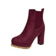 thumbnail image 1 of Juebong Women Chunky Heel Booties Heeled Combat Boots Round Toe Lace Up High Heel Ankle Boots Platform Boots, Wine, 9, 1 of 7