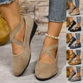 thumbnail image 1 of Juebong Women Dress Flats Ballet Low Wedge Round Toe Fashion Elastic Ankle Strap Comfortable Casual Flats Shoes Brown,37, 1 of 8