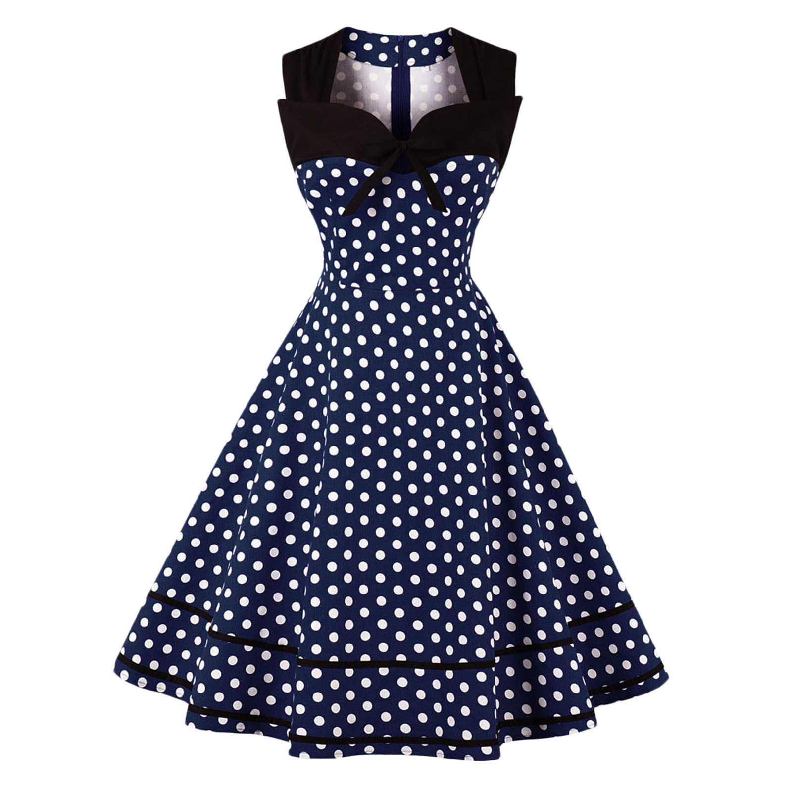 Juebong Women Fashion Solid Sleeveless Square Neck Bow Polka Dot