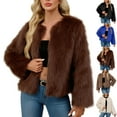 thumbnail image 1 of Juebong Women Faux Fur Coat Fluffy Long Sleeve Open Front Cropped Furry Jacket Shaggy 2025 Warm Parka Winter Outwear Black,XL, 1 of 8