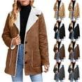 thumbnail image 1 of Juebong Women Faux Suede Fleece Jacket Oversized Shearling Fuzzy Warm Winter Coats Baggy Lapel Button Down Jackets Outwear Brown,L, 1 of 8