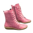 thumbnail image 1 of Juebong Women Mid-tube Boots Womens Fashion Vintage Style Solid Zipper Flat Shoes Ankle Ankle Booties,Hot Pink Size 7, 1 of 3